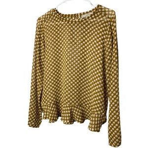ANN TAYLOR LOFT Geometric Mustard Yellow Sheet Pattern Long Sleeve Blouse Small